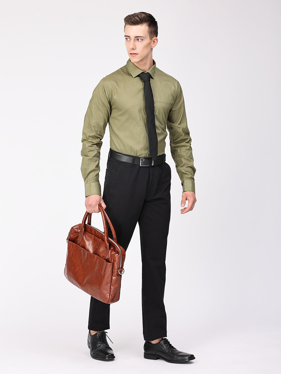 Copperline Men Olive Plain Formal Shirt Copperline