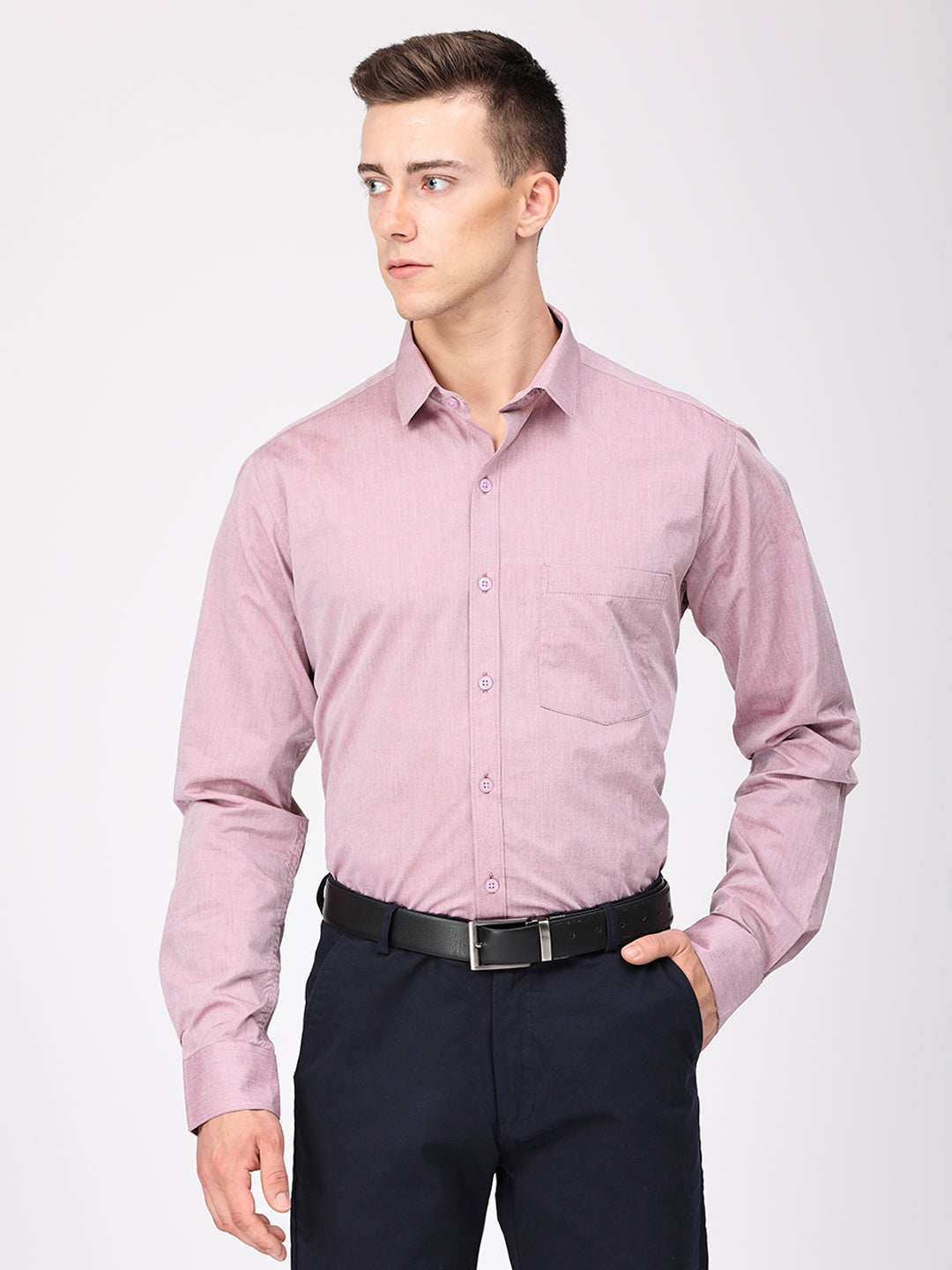 Copperline Men Light Red Plain Formal Shirt Copperline