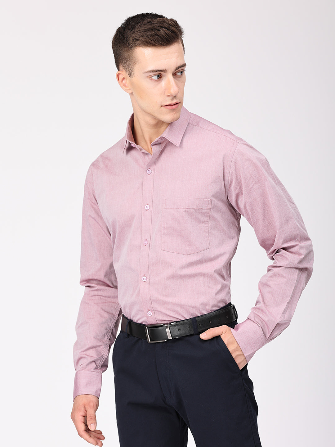 Copperline Men Light Red Plain Formal Shirt Copperline