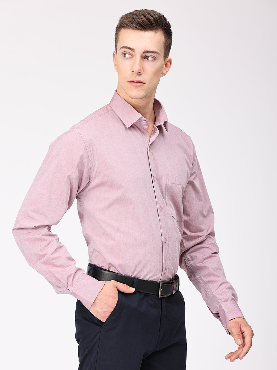 Copperline Men Light Red Plain Formal Shirt Copperline