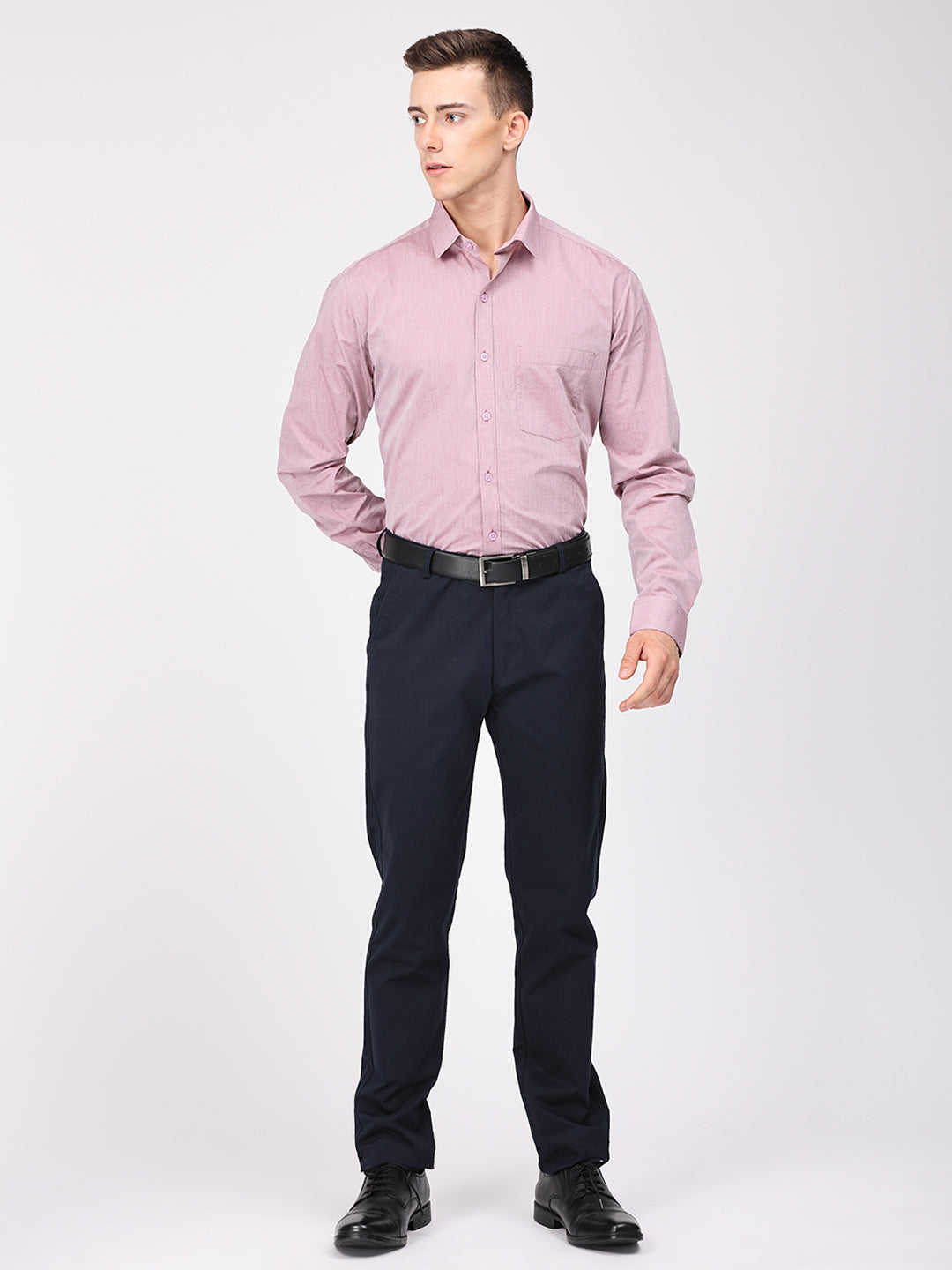 Copperline Men Light Red Plain Formal Shirt Copperline