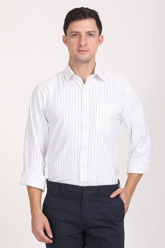 Copperline Men White Stripes Formal Shirt