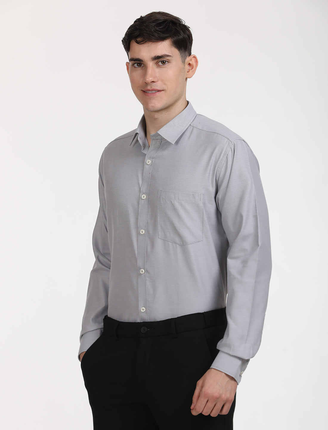 Copperline Men Grey Oxford Formal Shirt