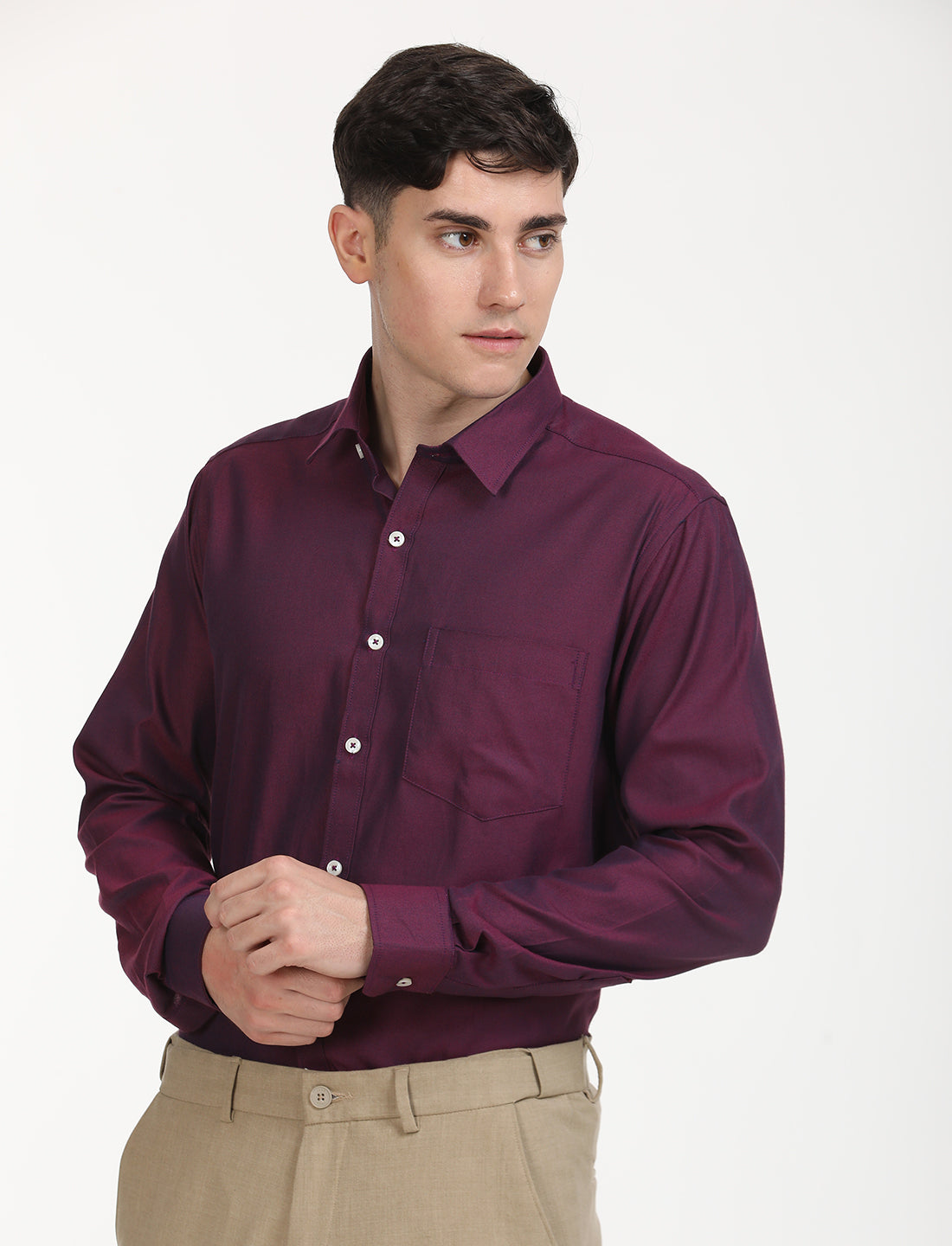 Copperline Men Wine Oxford Formal Shirt