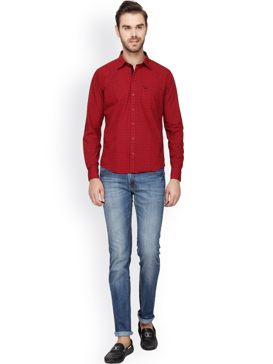 Crosscreek Men Maroon Checks Casual Shirt Crosscreek