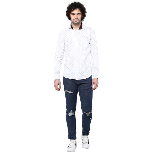 Crosscreek Men White Printed Casual Shirt Crosscreek