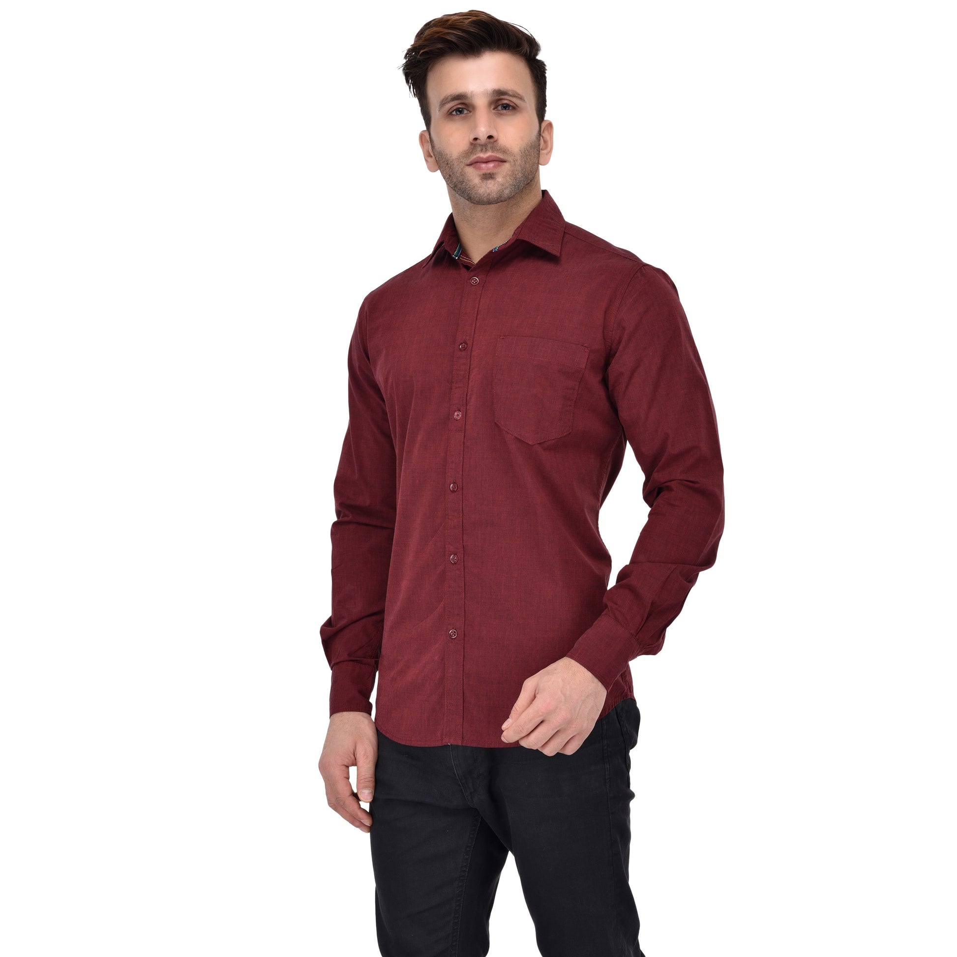 Crosscreek Men Maroon Fil-A-Fil Casual Shirt Crosscreek