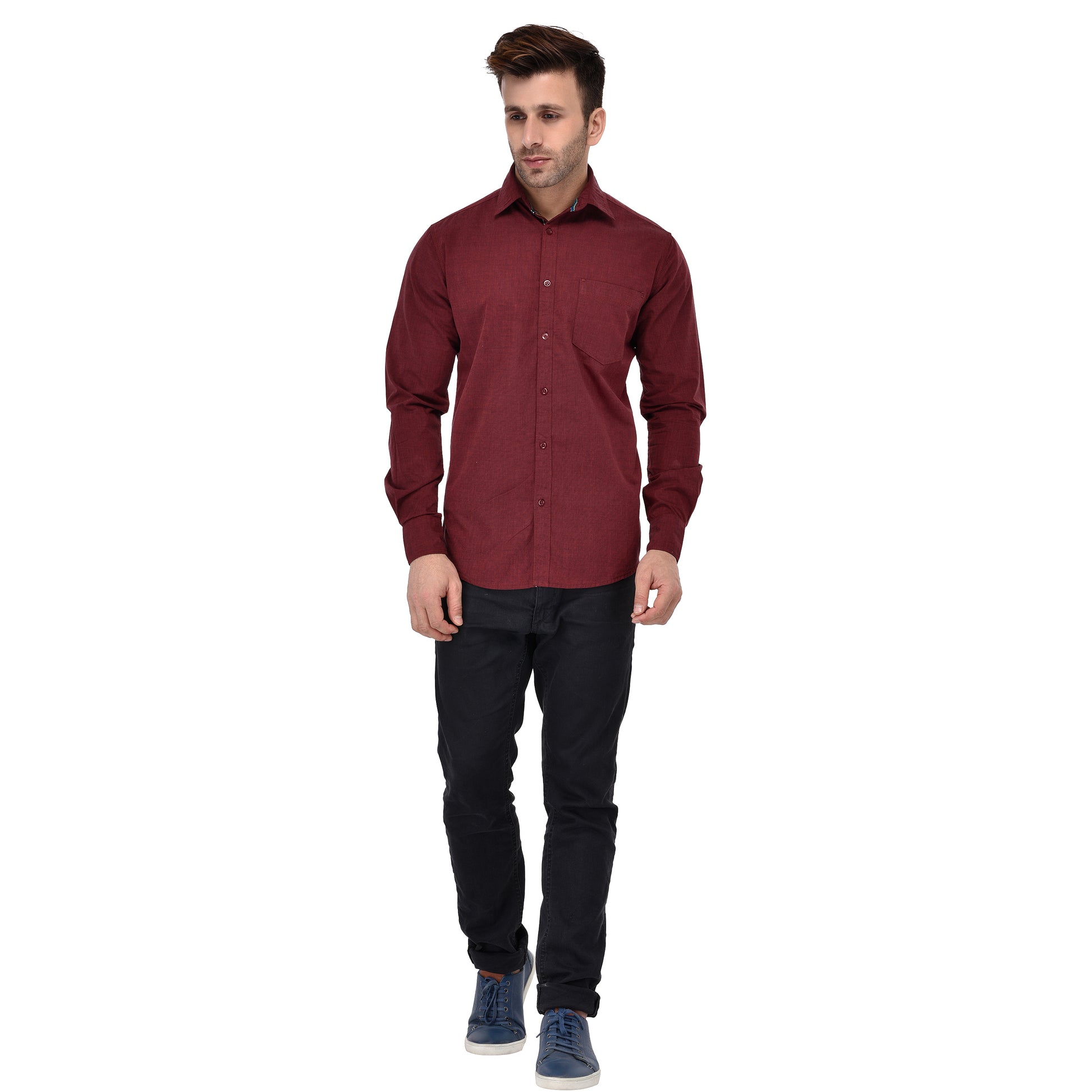 Crosscreek Men Maroon Fil-A-Fil Casual Shirt Crosscreek