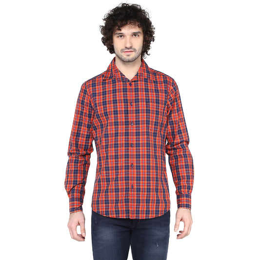 Crosscreek Men Orange Checks Casual Shirt Crosscreek