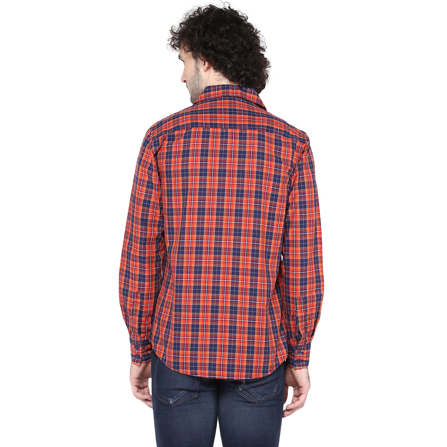 Crosscreek Men Orange Checks Casual Shirt Crosscreek