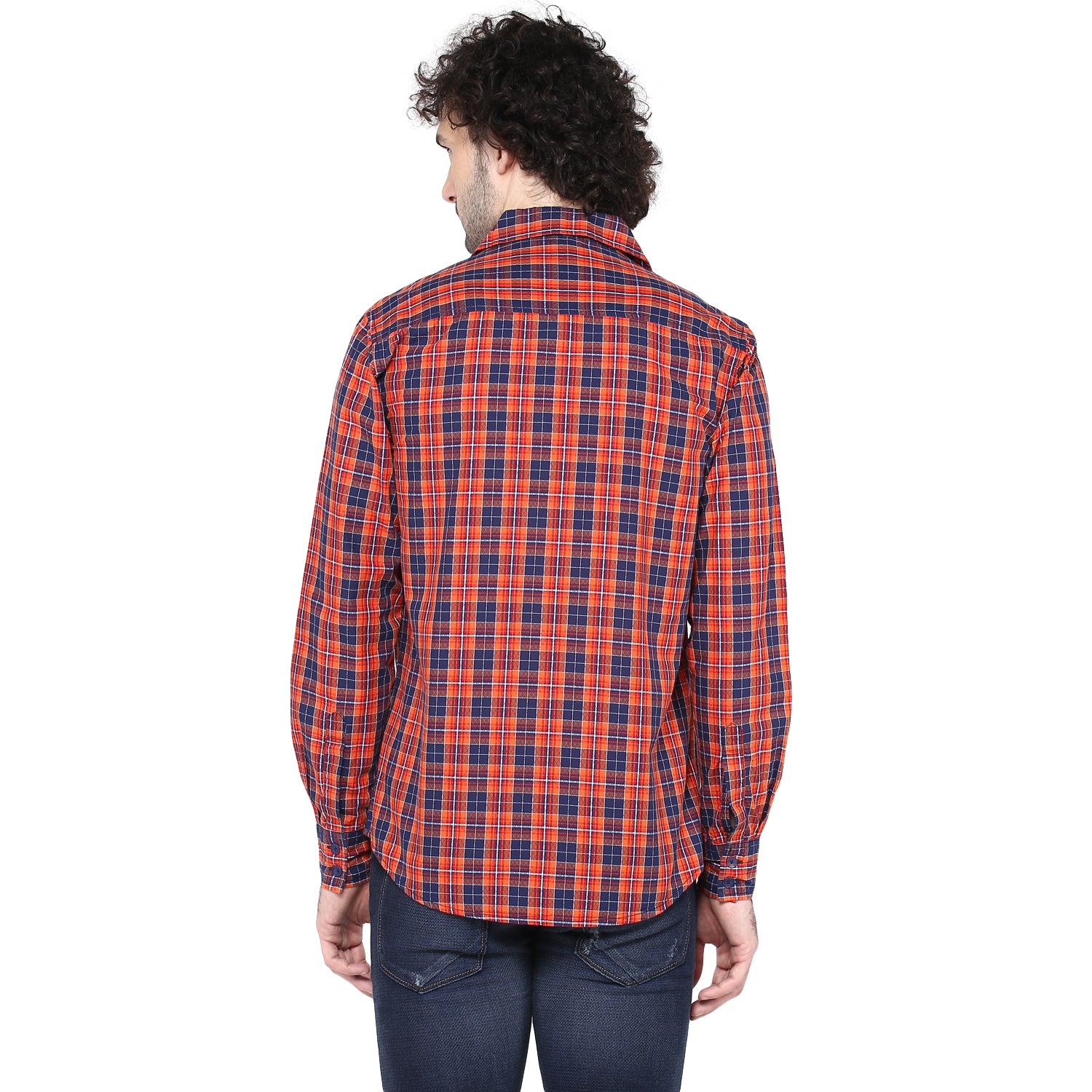 Crosscreek Men Orange Checks Casual Shirt Crosscreek