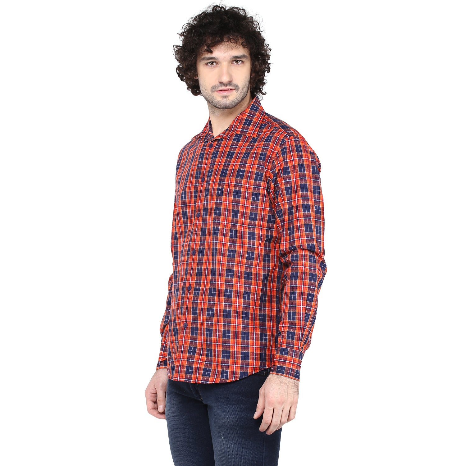 Crosscreek Men Orange Checks Casual Shirt Crosscreek