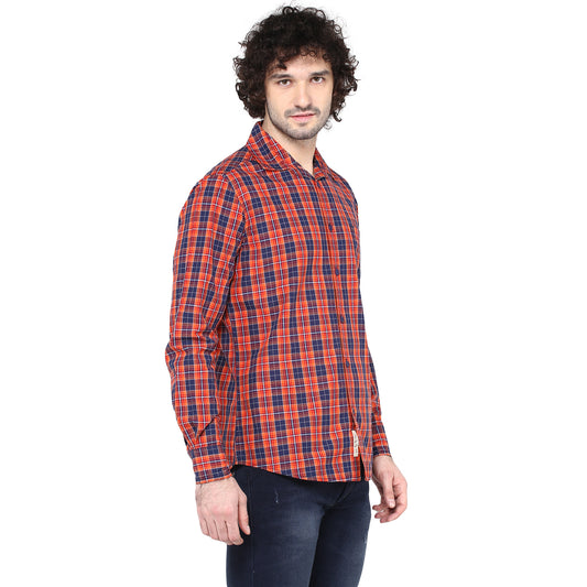 Crosscreek Men Orange Checks Casual Shirt Crosscreek
