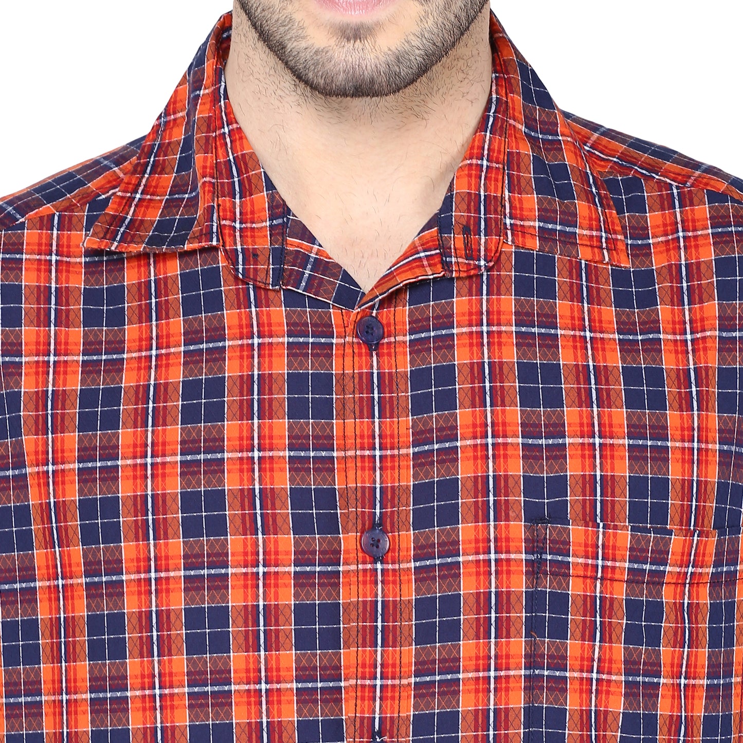 Crosscreek Men Orange Checks Casual Shirt Crosscreek