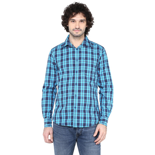 Crosscreek Men Aqua Blue Checks Shirt Crosscreek