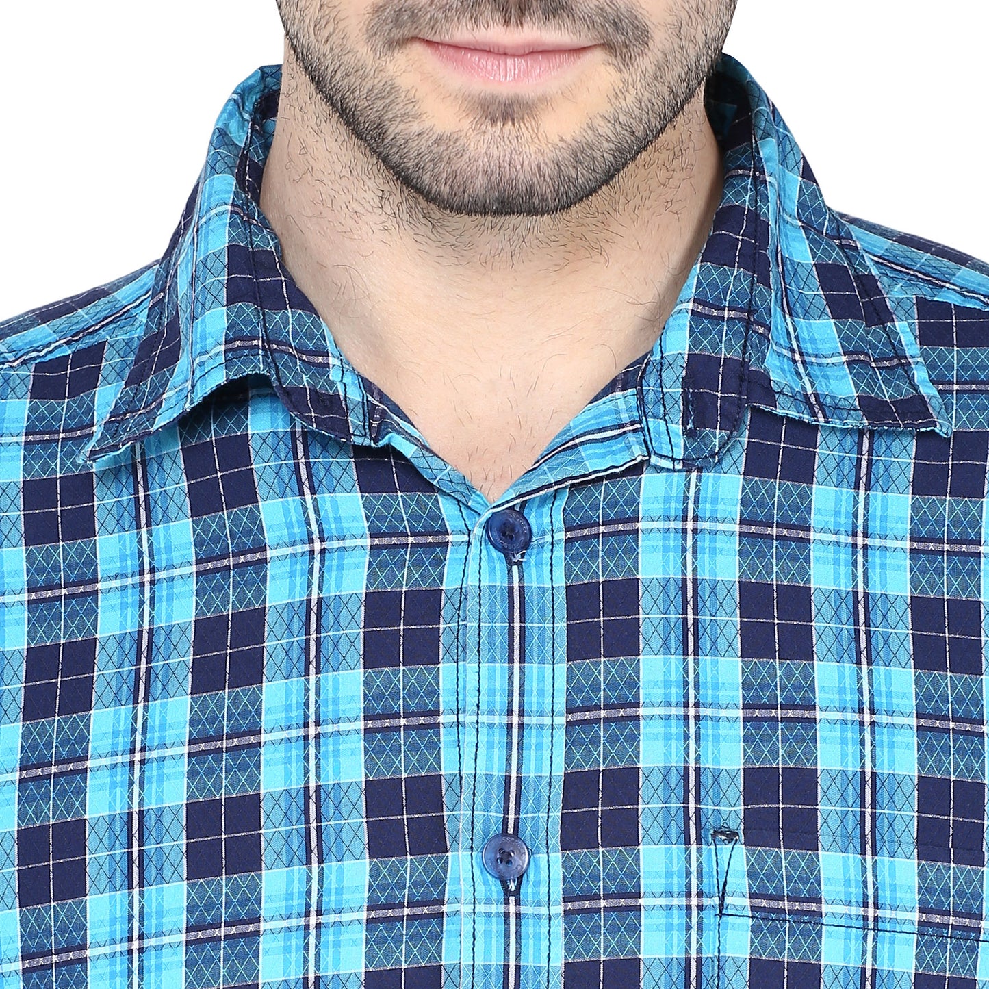 Crosscreek Men Aqua Blue Checks Shirt Crosscreek