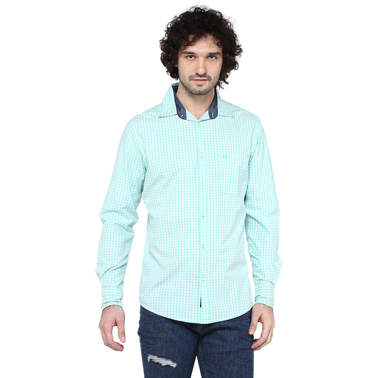 Crosscreek Men Light Green Checks Shirt Crosscreek
