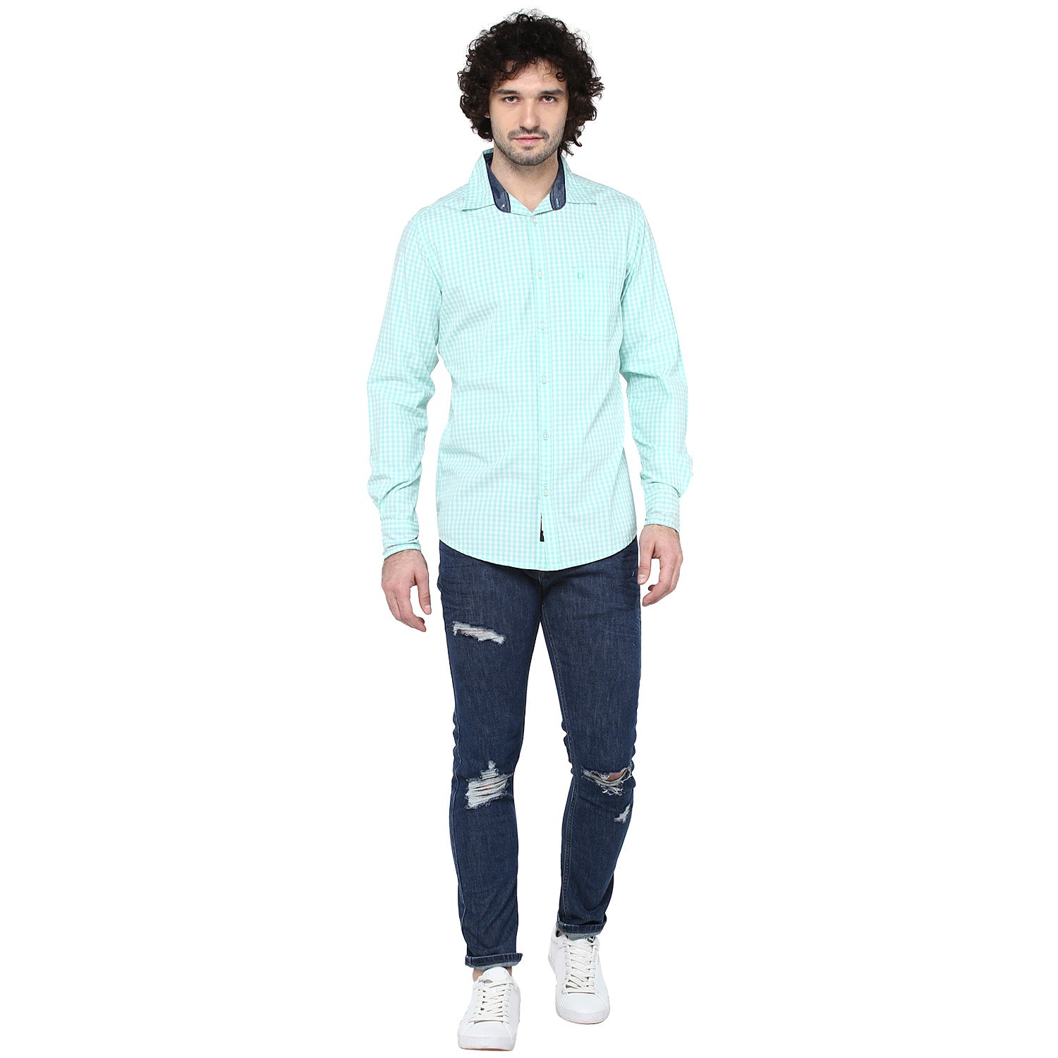 Crosscreek Men Light Green Checks Shirt Crosscreek