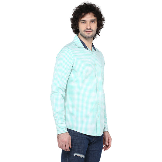 Crosscreek Men Light Green Checks Shirt Crosscreek