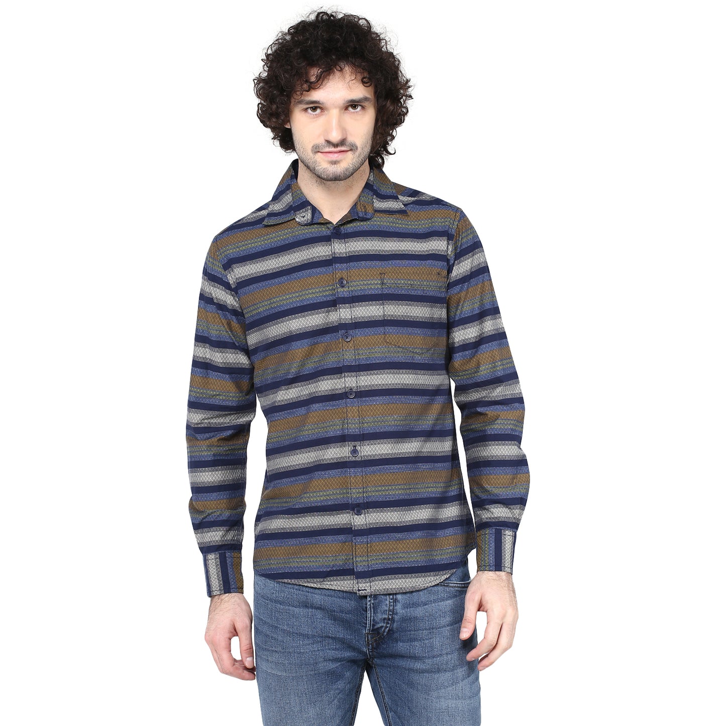 Crosscreek Men Blue Striped Casual Shirt Crosscreek