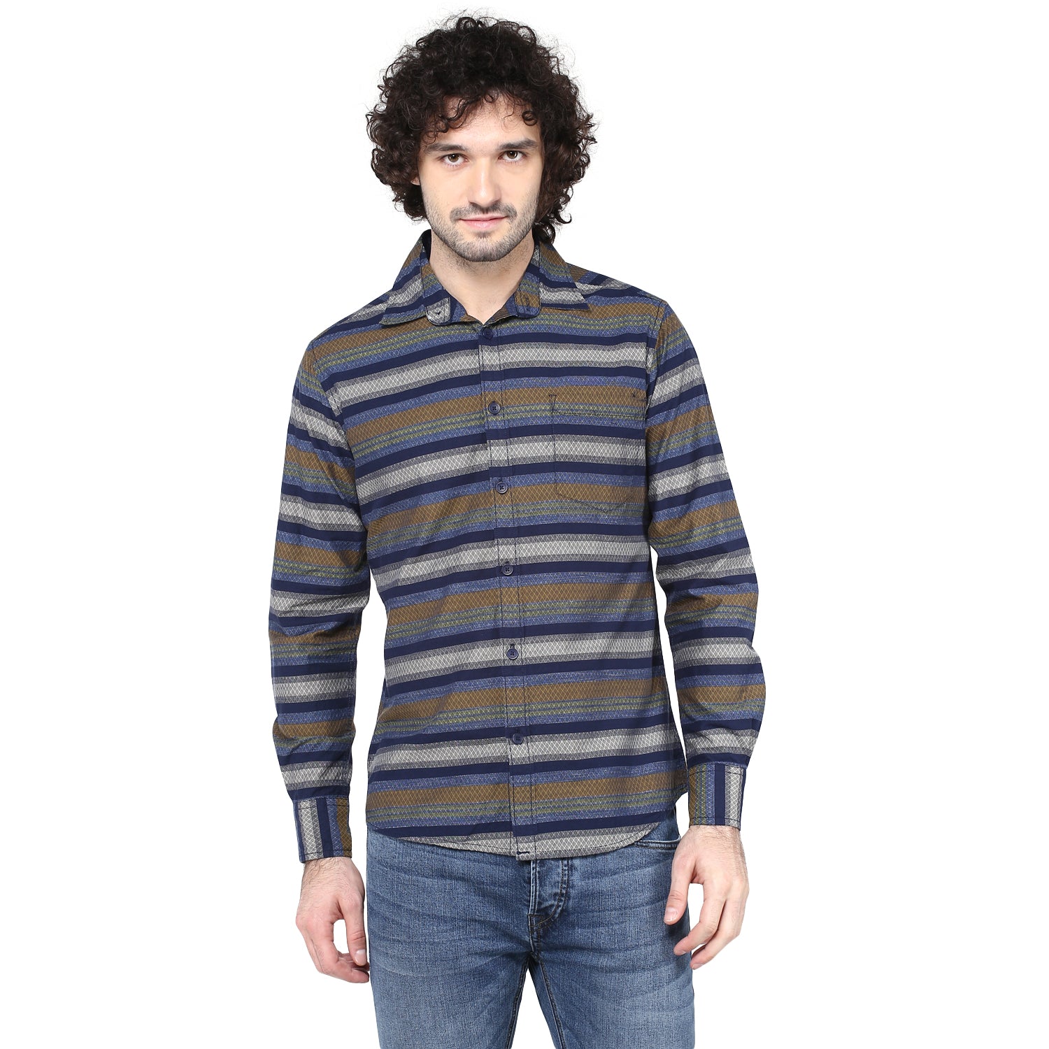 Crosscreek Men Blue Striped Casual Shirt Crosscreek