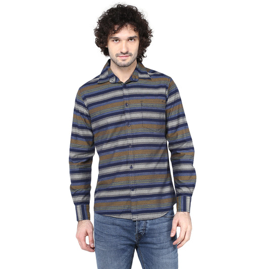 Crosscreek Men Blue Striped Casual Shirt Crosscreek
