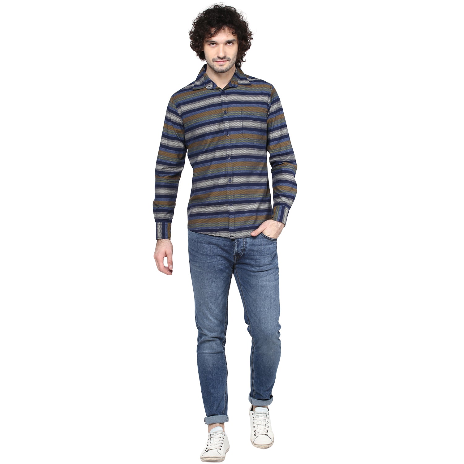 Crosscreek Men Blue Striped Casual Shirt Crosscreek