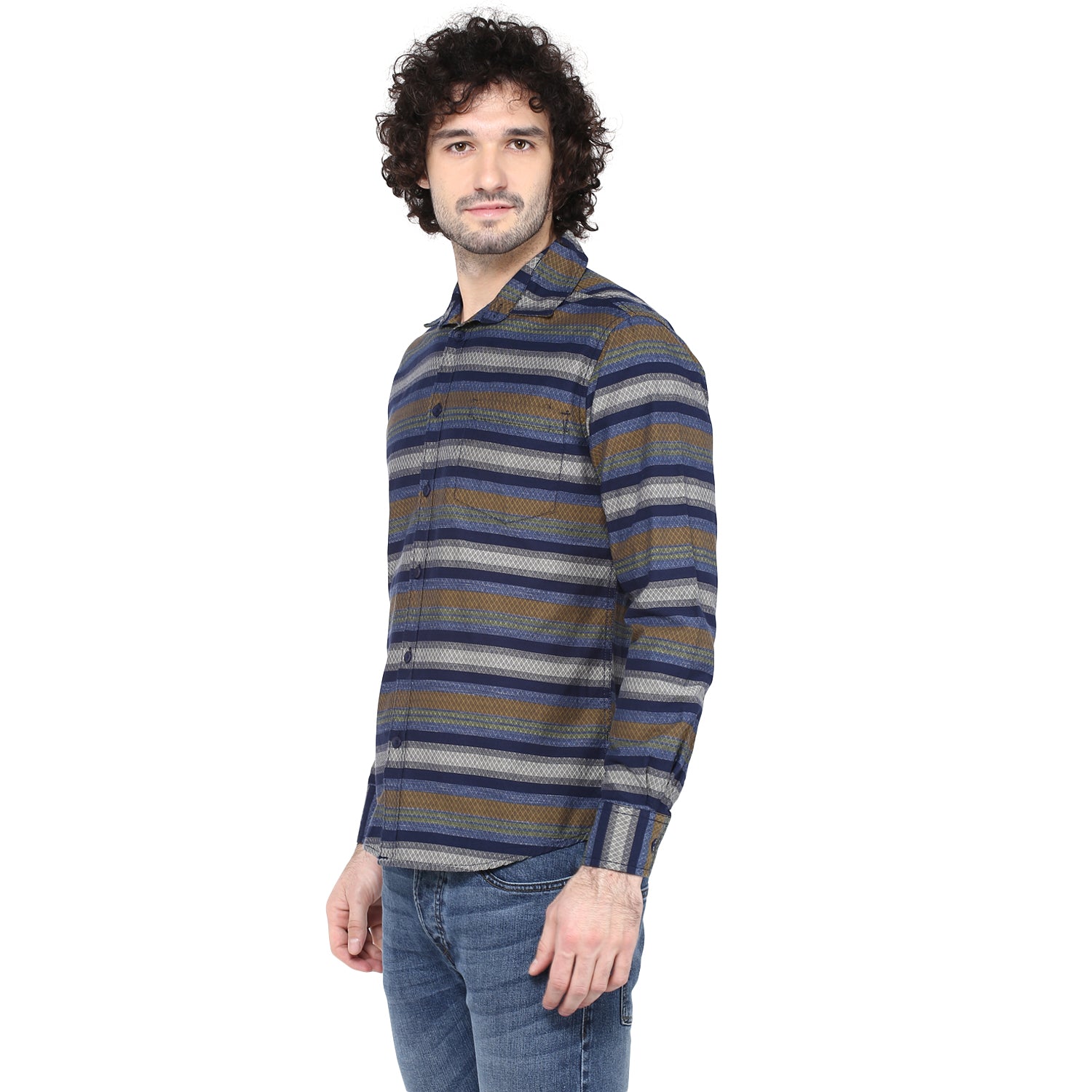 Crosscreek Men Blue Striped Casual Shirt Crosscreek