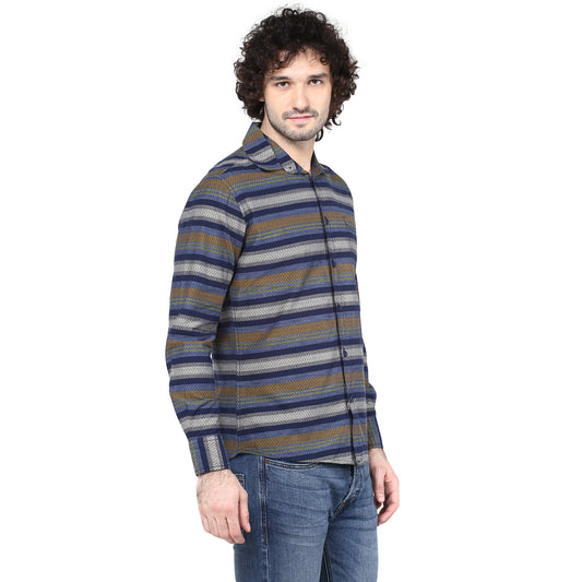 Crosscreek Men Blue Striped Casual Shirt Crosscreek