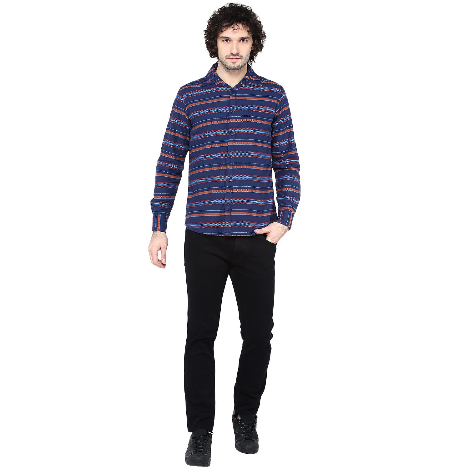 Crosscreek Men Blue Striped Casual Shirt Crosscreek
