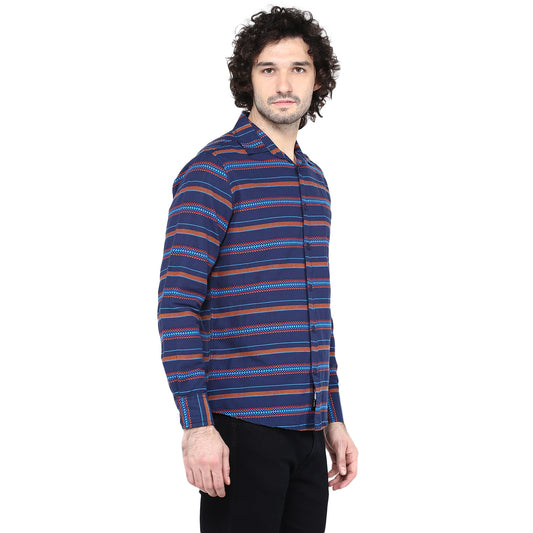 Crosscreek Men Blue Striped Casual Shirt Crosscreek