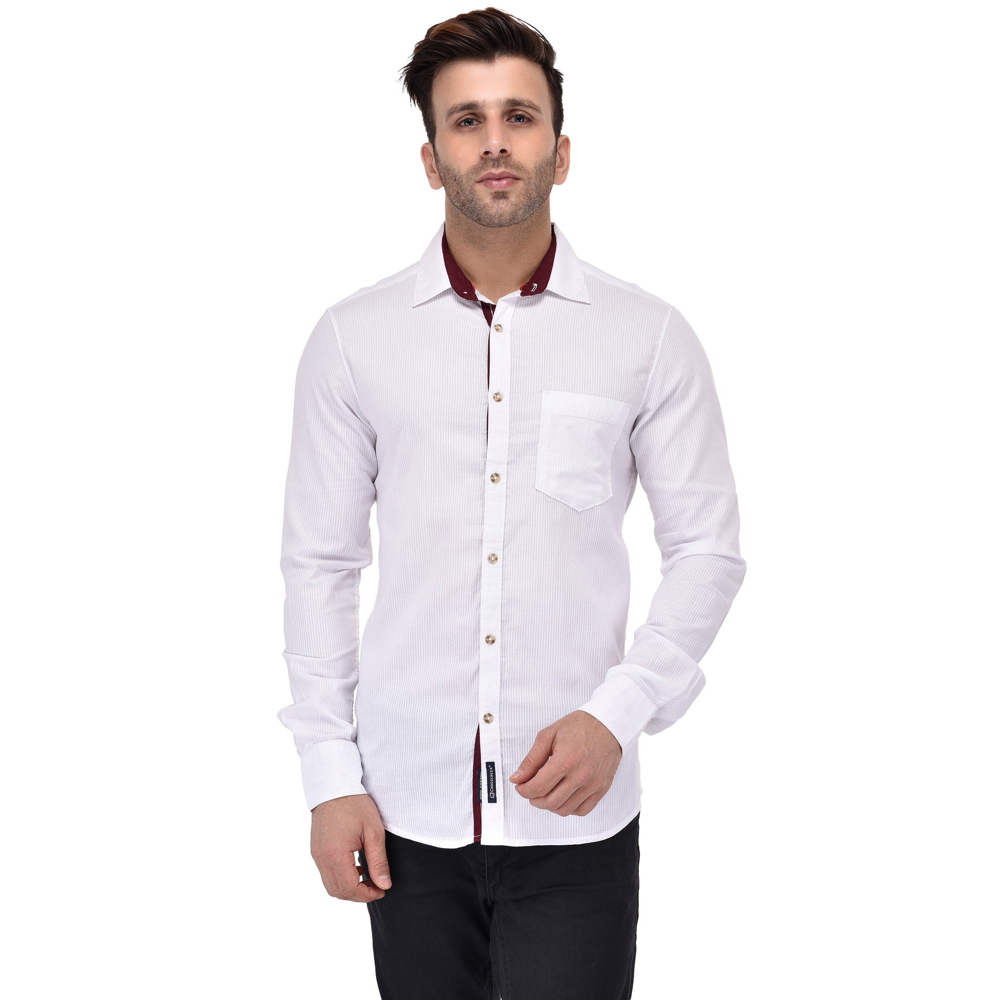 Crosscreek Men White Striped Casual Shirt Crosscreek
