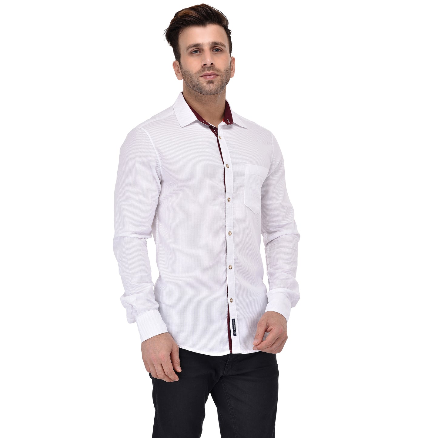 Crosscreek Men White Striped Casual Shirt Crosscreek