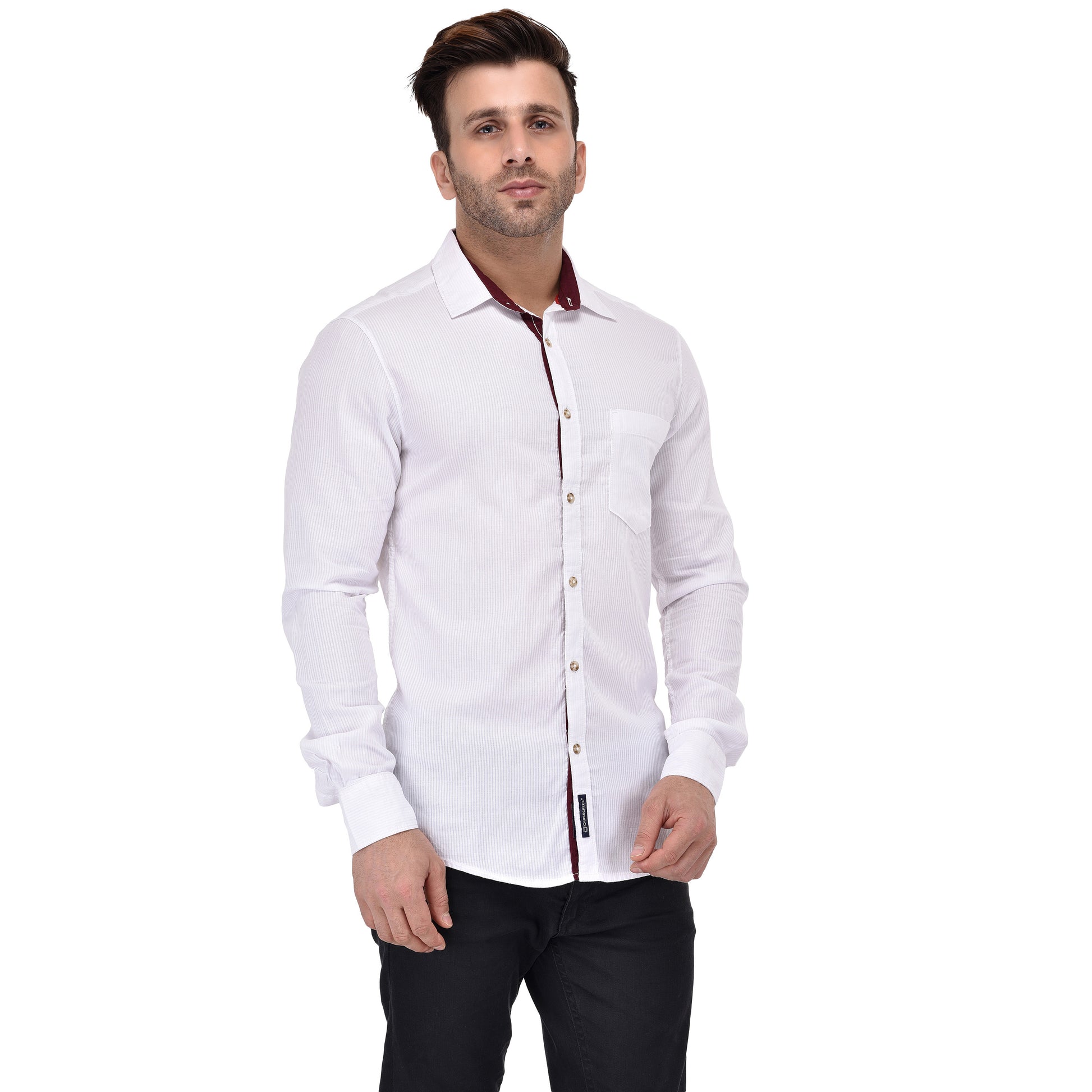 Crosscreek Men White Striped Casual Shirt Crosscreek
