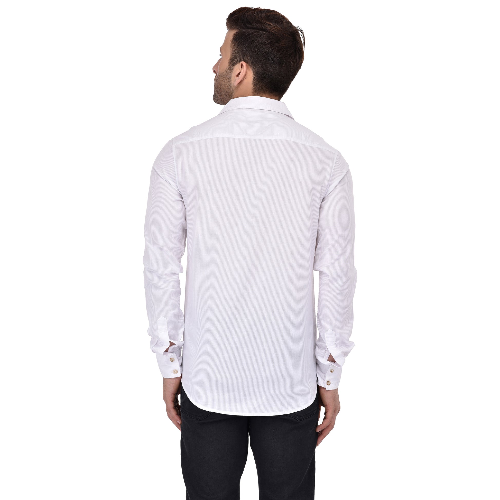 Crosscreek Men White Striped Casual Shirt Crosscreek