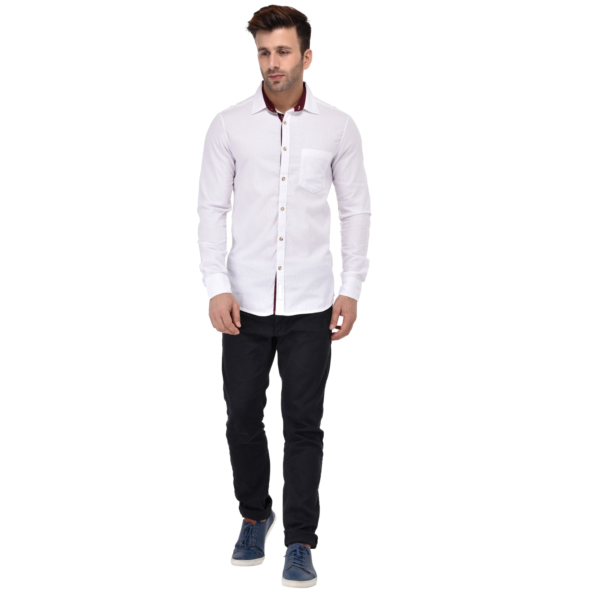 Crosscreek Men White Striped Casual Shirt Crosscreek