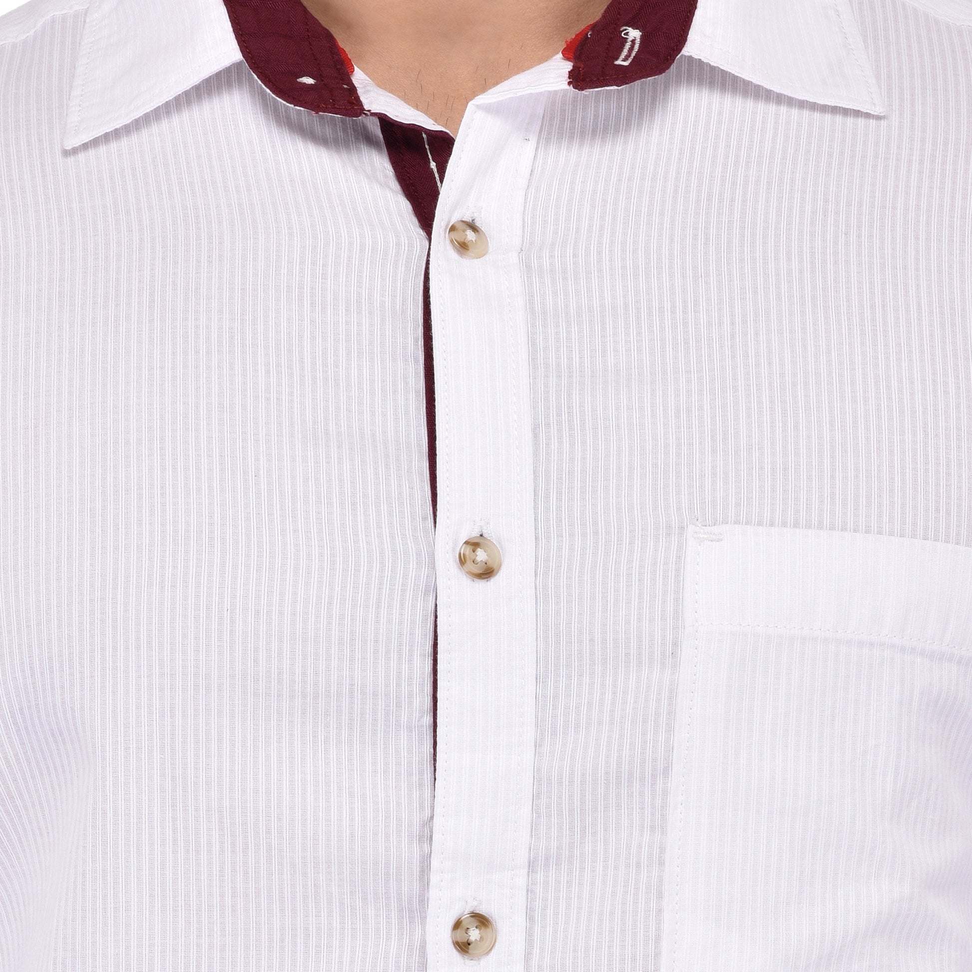 Crosscreek Men White Striped Casual Shirt Crosscreek
