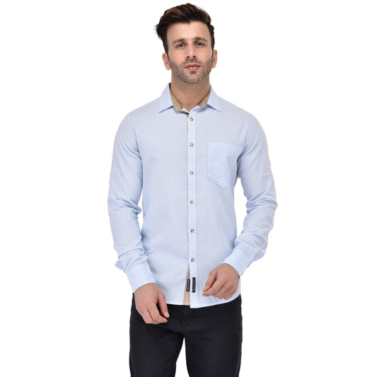 Crosscreek Men Light Blue Striped Shirt Crosscreek