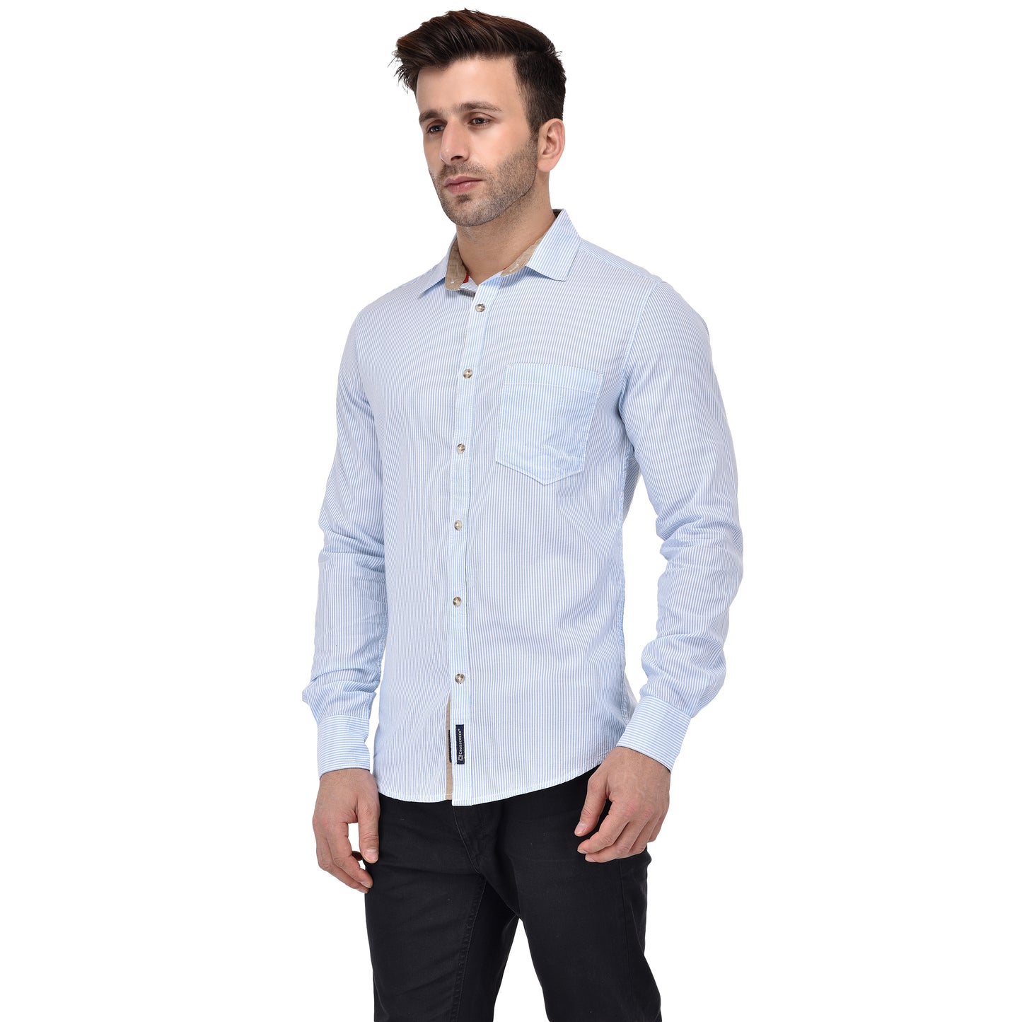 Crosscreek Men Light Blue Striped Shirt Crosscreek