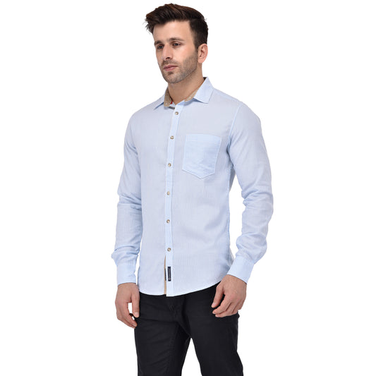 Crosscreek Men Light Blue Striped Shirt Crosscreek
