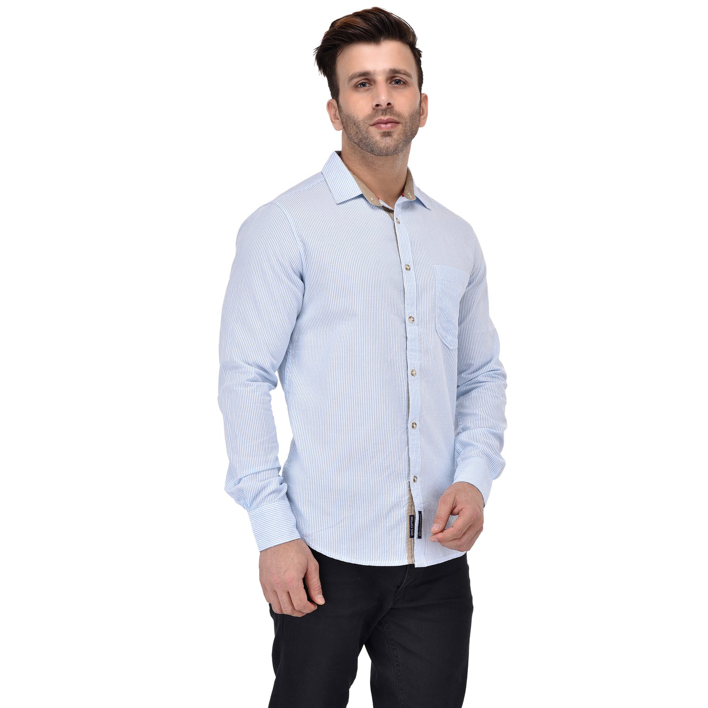 Crosscreek Men Light Blue Striped Shirt Crosscreek