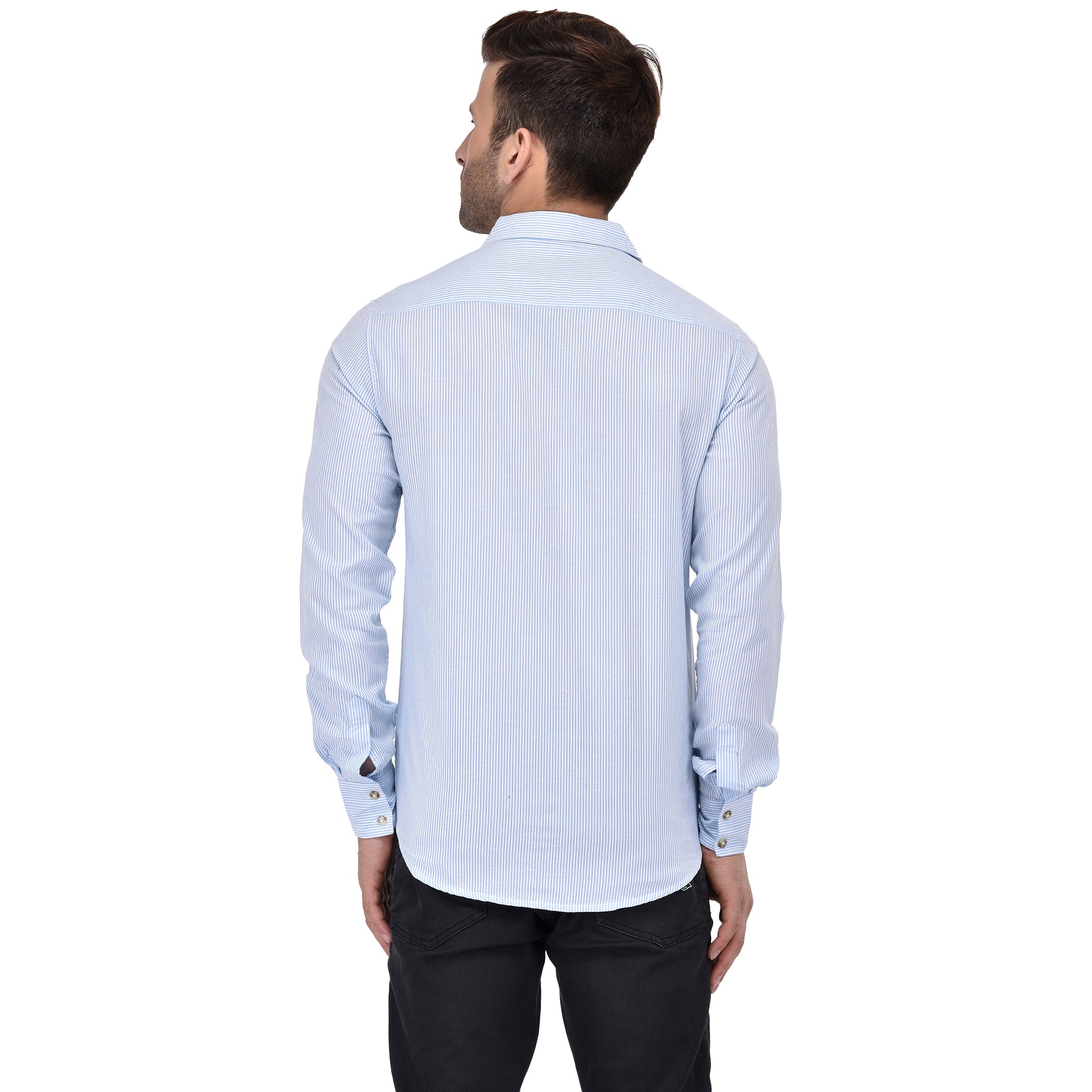 Crosscreek Men Light Blue Striped Shirt Crosscreek