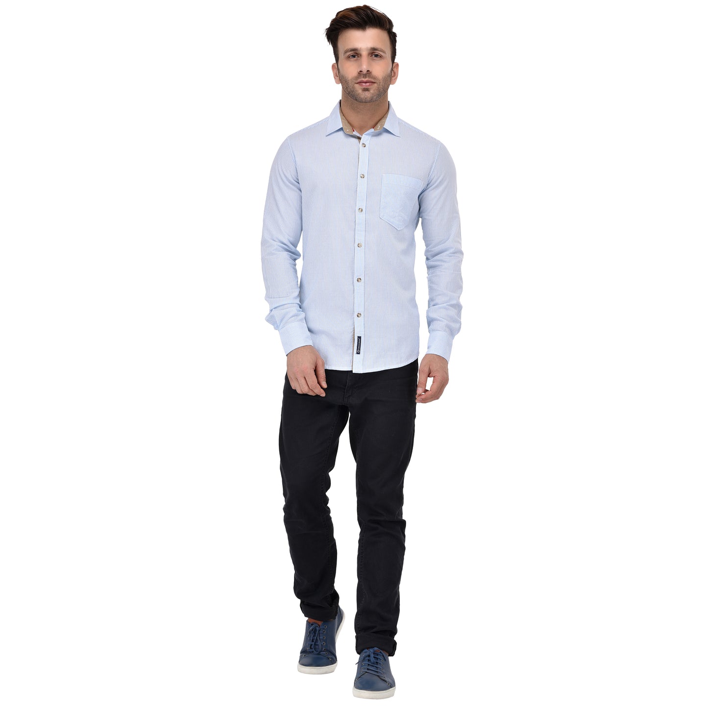 Crosscreek Men Light Blue Striped Shirt Crosscreek