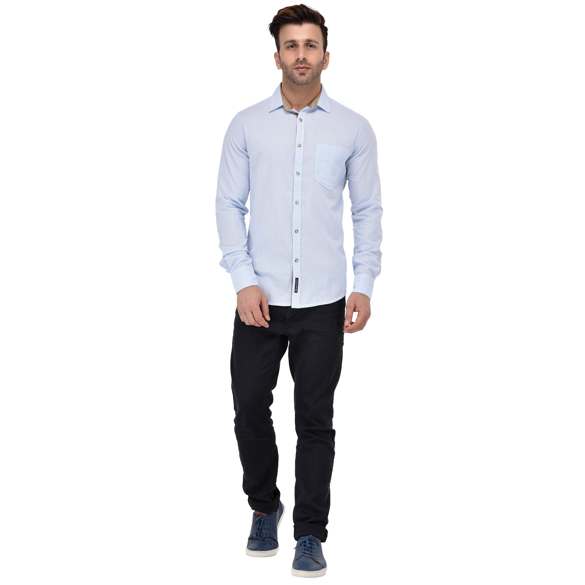 Crosscreek Men Light Blue Striped Shirt Crosscreek