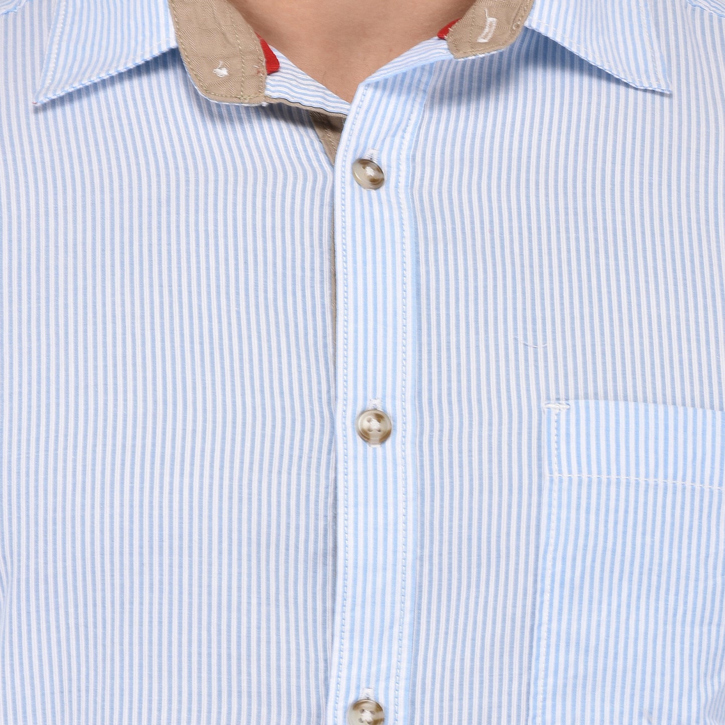 Crosscreek Men Light Blue Striped Shirt Crosscreek