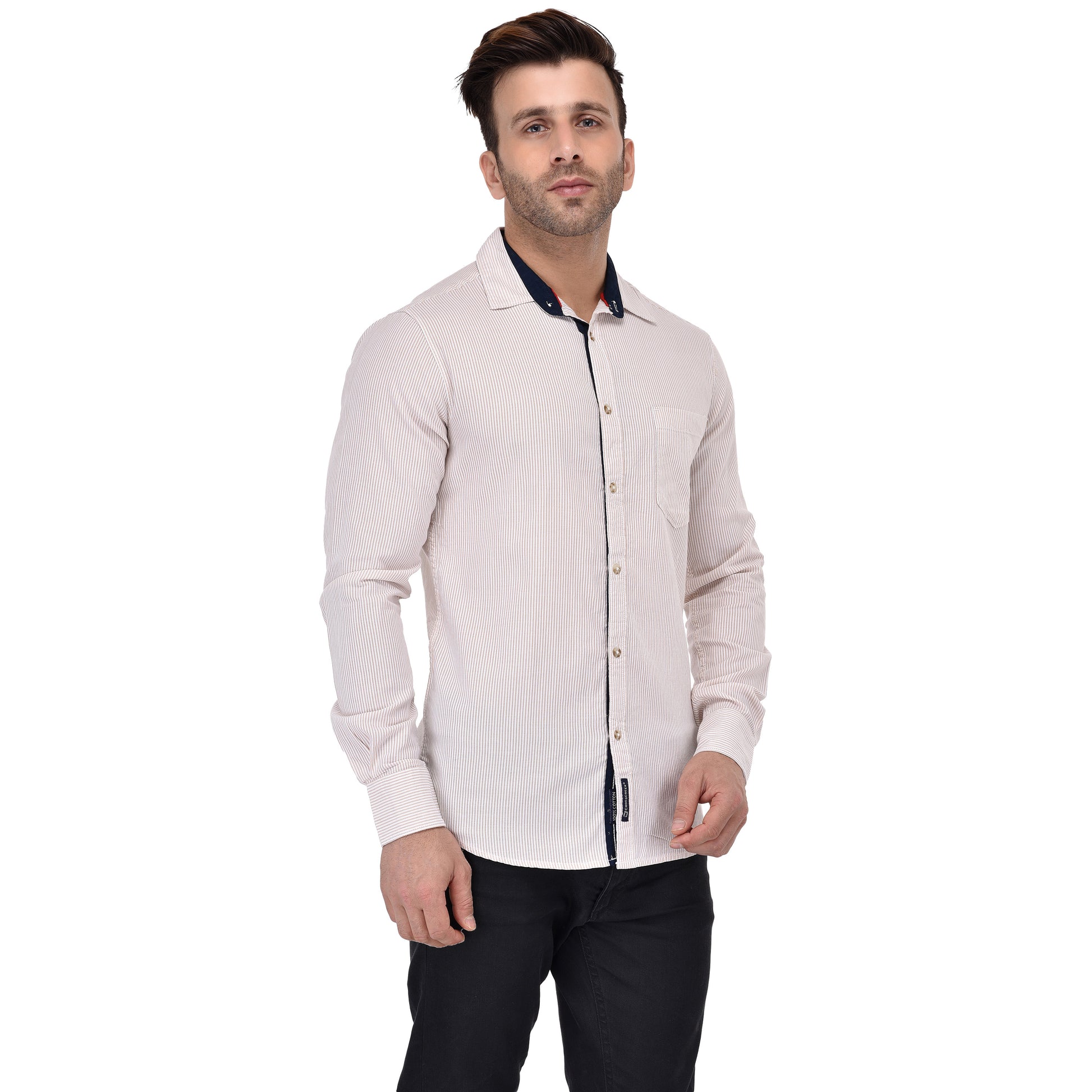 Crosscreek Men Beige Striped Casual Shirt Crosscreek