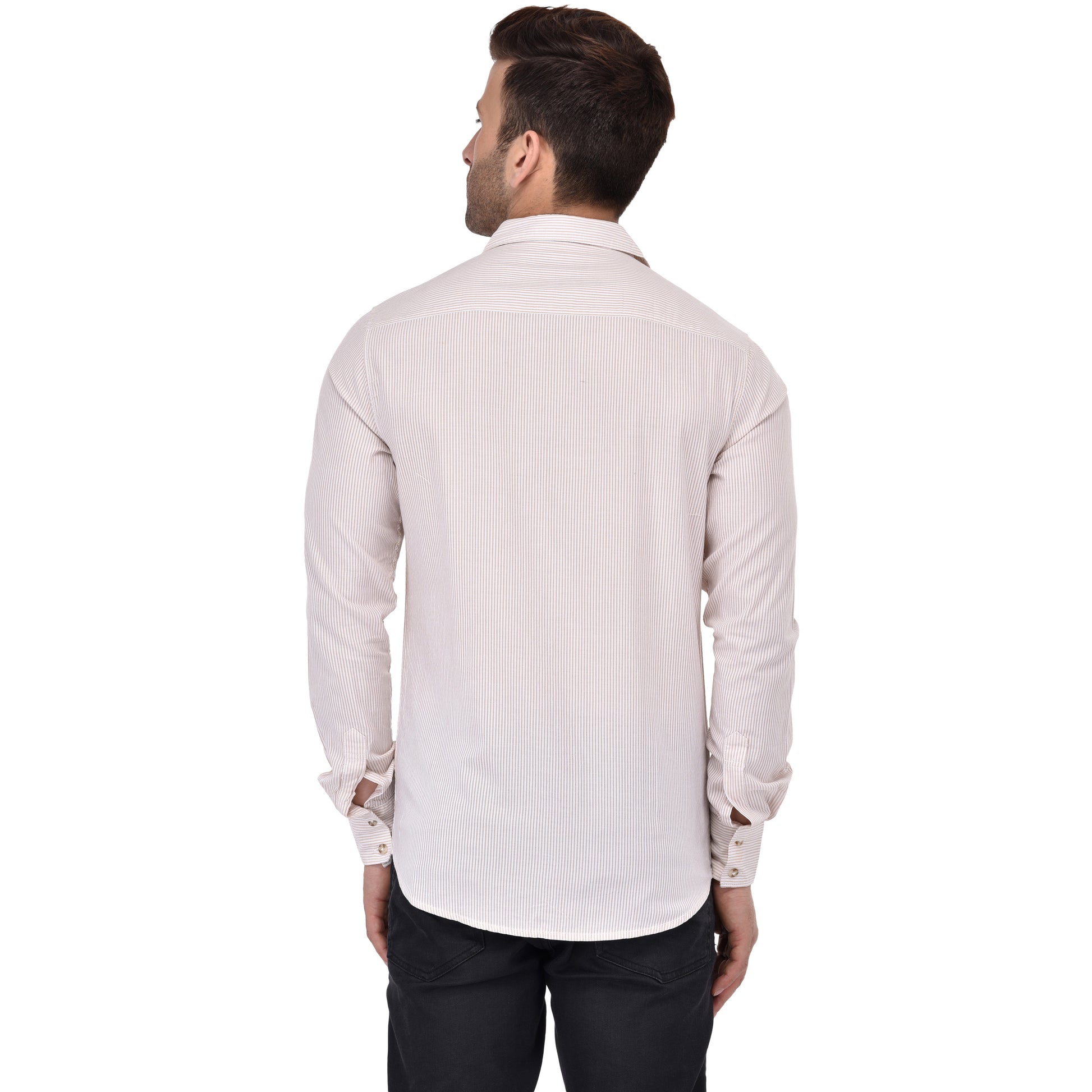 Crosscreek Men Beige Striped Casual Shirt Crosscreek