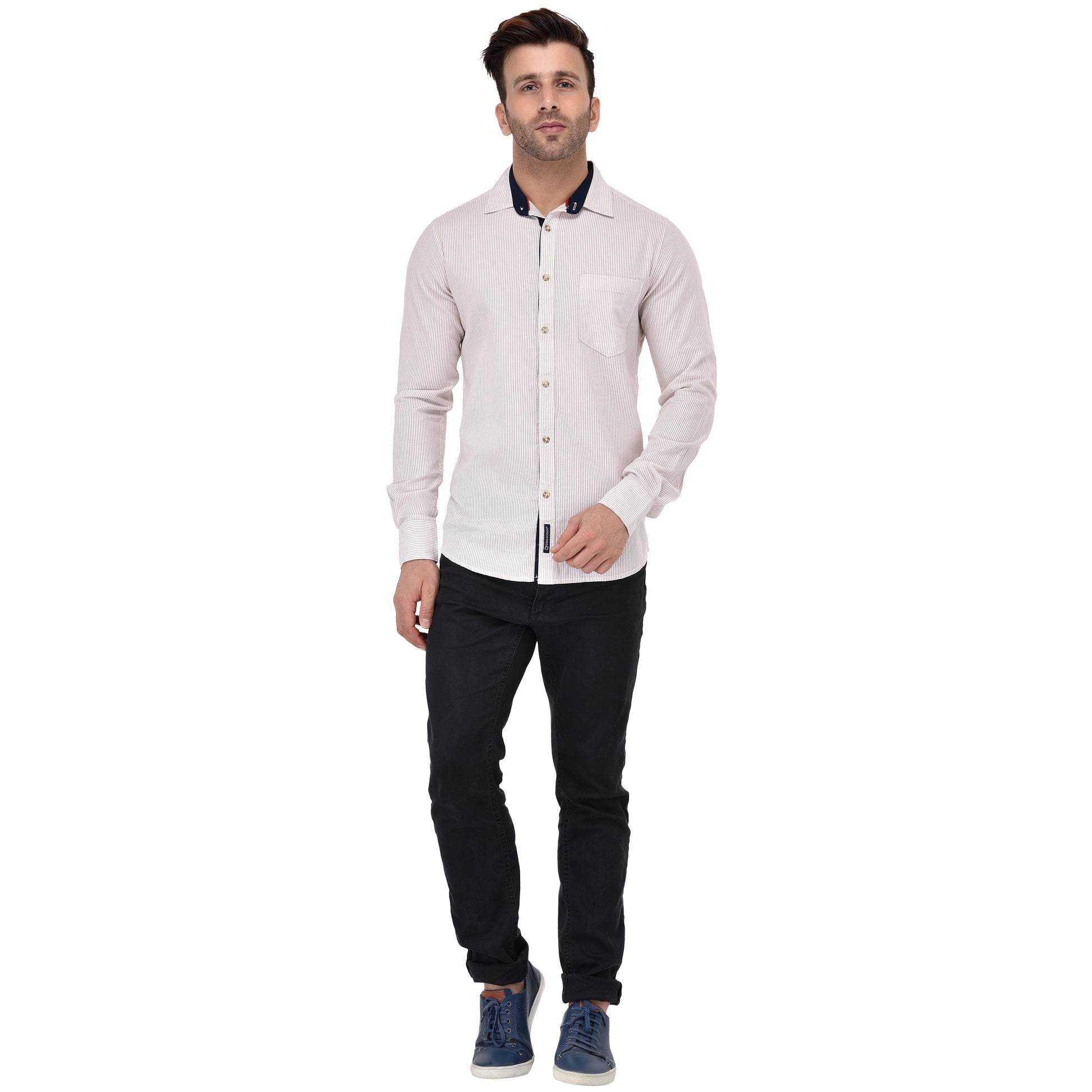 Crosscreek Men Beige Striped Casual Shirt Crosscreek