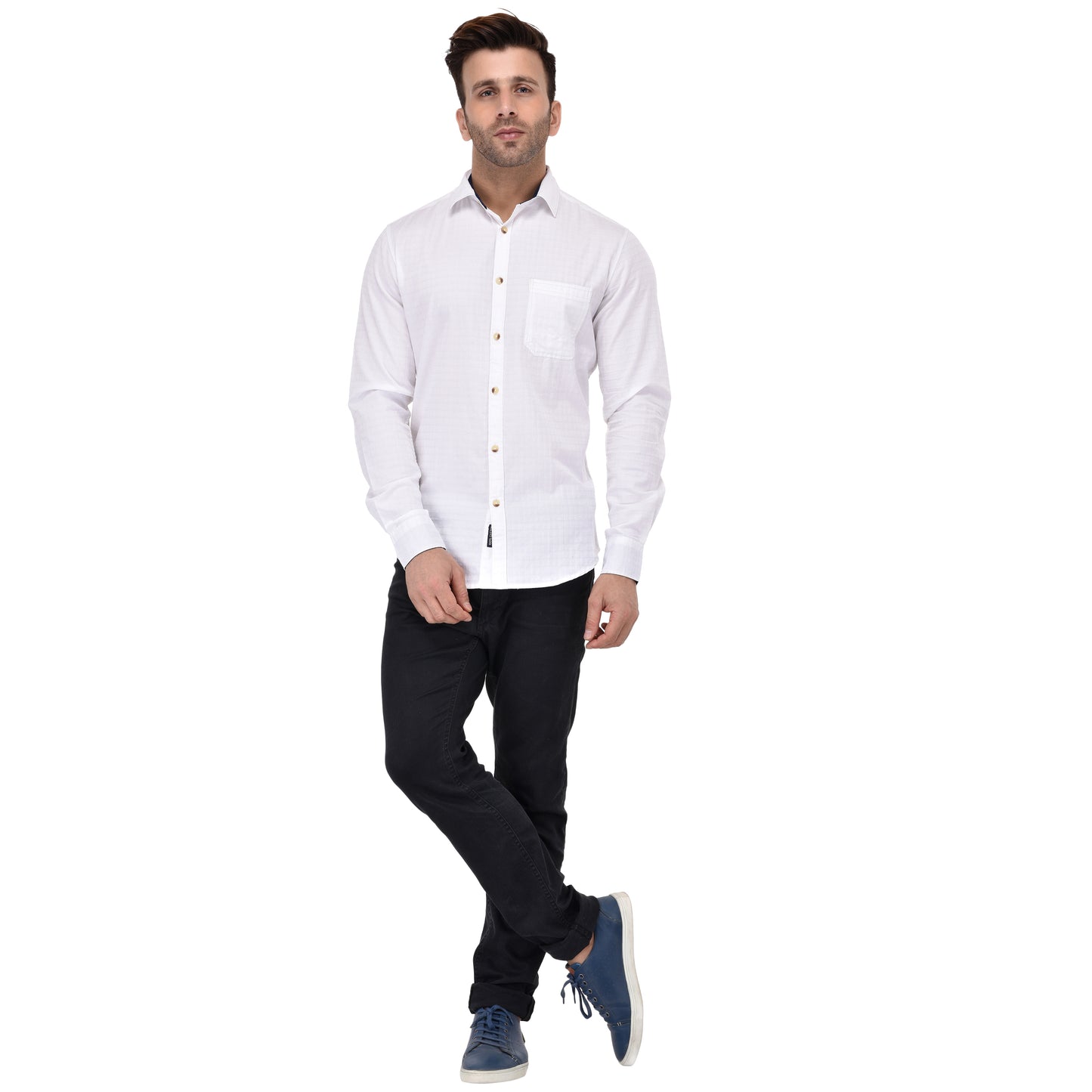 Crosscreek Men White Dobby Casual Shirt Crosscreek