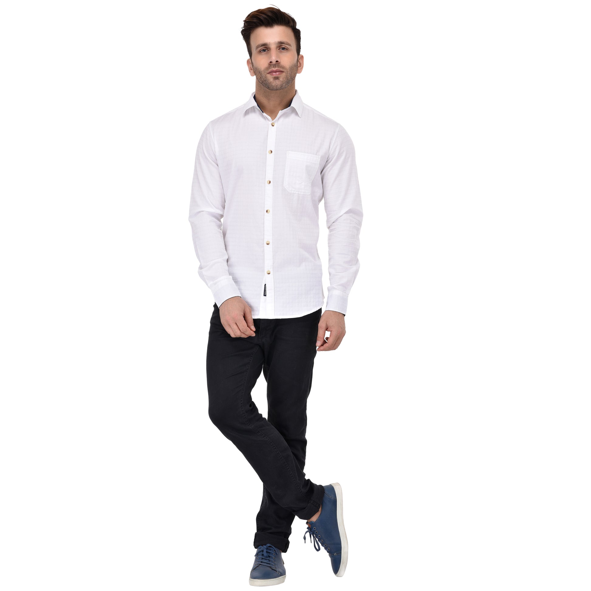 Crosscreek Men White Dobby Casual Shirt Crosscreek